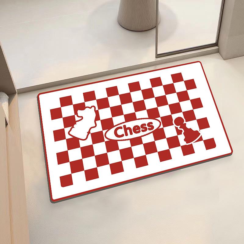 Checkerboard Soft Diatom Mud Absorbent Mat Bathroom Bathroom Door Non-slip Quick Drying Mat Door Mat Entry
