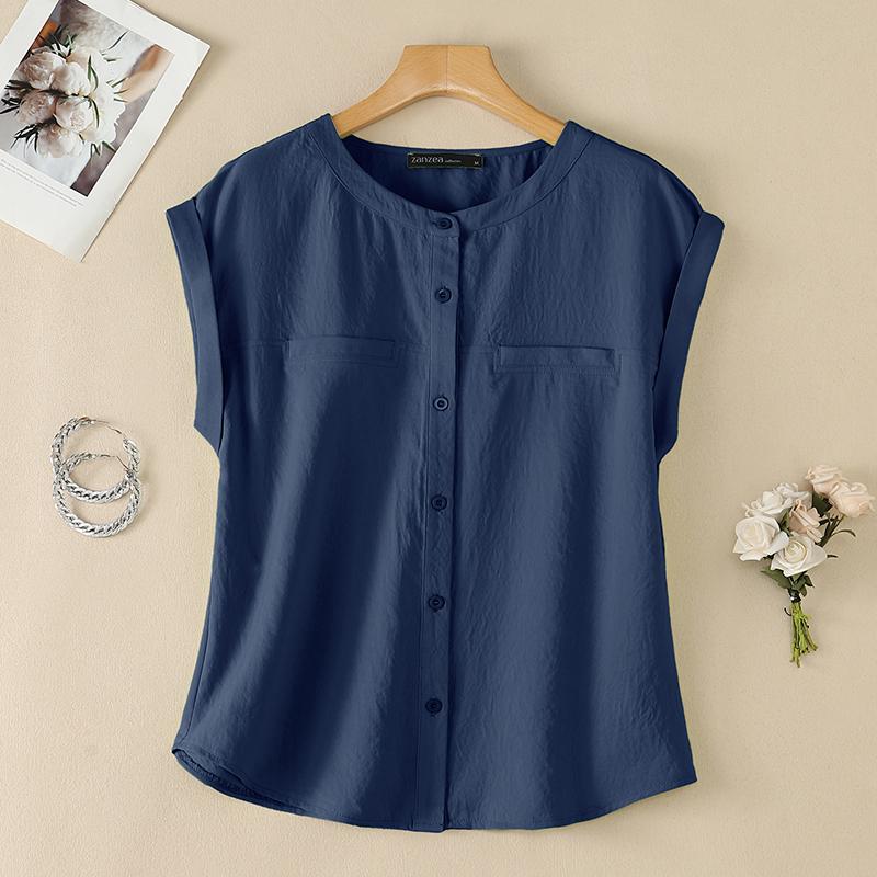 ZANZEA Women Casual Round Neck Solid Color Sleeveless Tank Tops