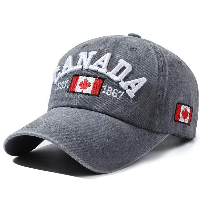 Kanada Ahornblatt Bestickte Baseballkappe Kanada Partnerkappe Lässig Vielseitig Sonnenschutz Visierkappe Adjustable graue