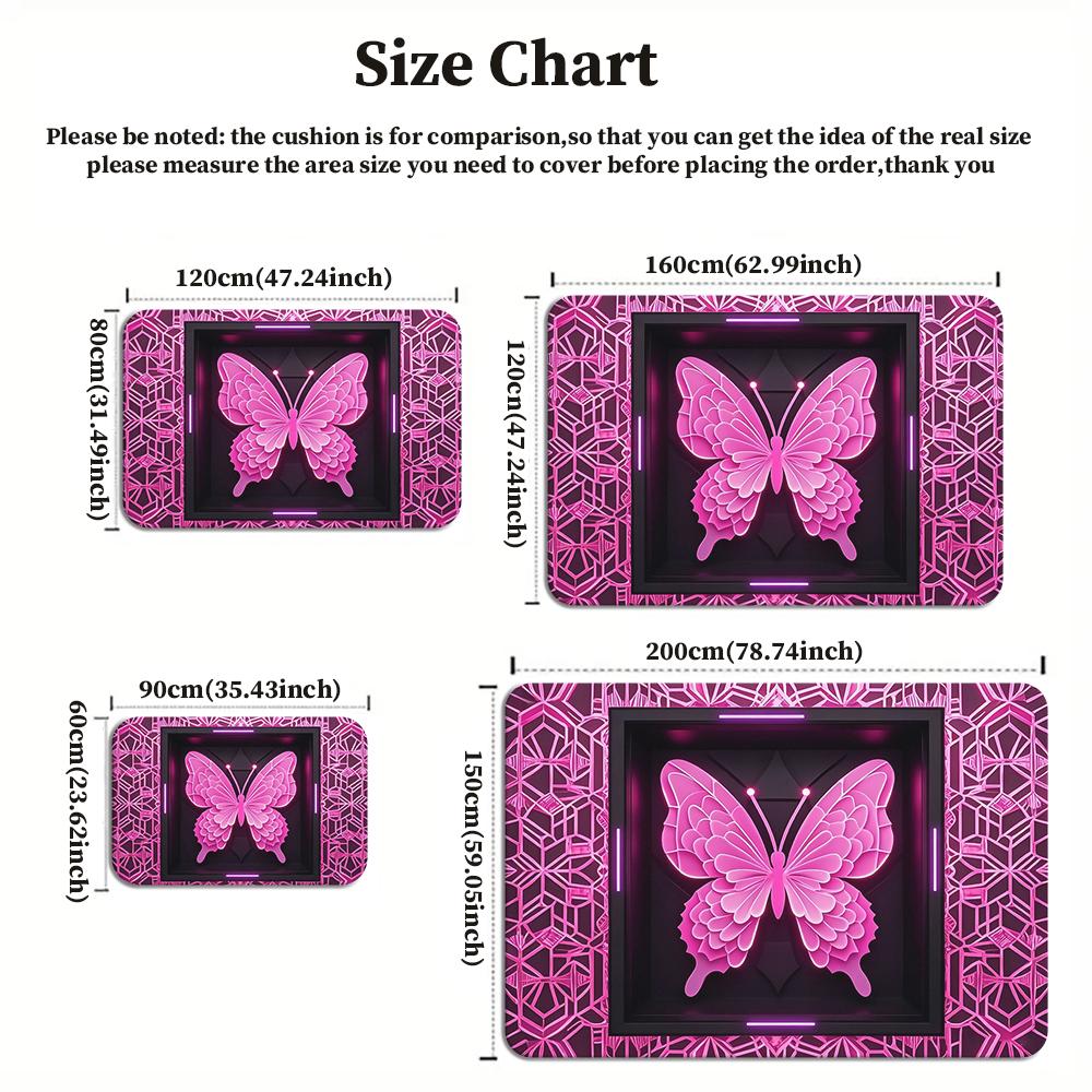 Neon Pink Butterfly Geometric Area Rug, Non-Slip Soft Carpet for Living Room Bedroom, Cyberpunk Aesthetic Decor Floor Mat