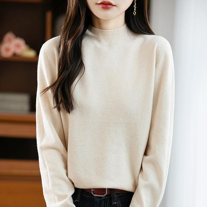 The New Semi-high and Round Neck Pullover for Women In Autumn and Winter Is Versatile. It Is Loose and Slimming, with A Solid Color Inner Sweater