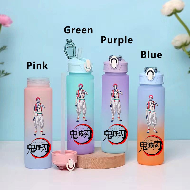 750ML Demon Slayer Cartoon Plastic Gradient Water Cup Portable Leak Proof Water Bottle Student Outdoor Sports Travel Water Cup