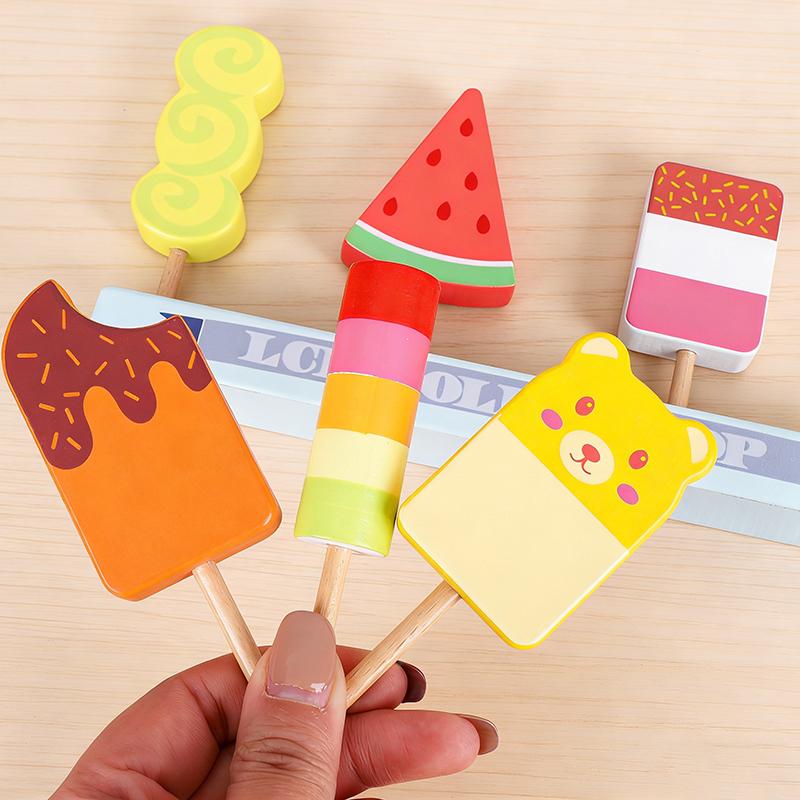 Kids Pretend Play Kitchen Toys Simulation Ice Cream Wooden Food Set Pretend Cooking Game Educational Toys For Toddlers Girl Gift