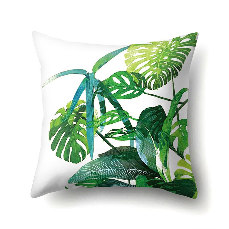 Polyester Pillowcase Nordic Ins Style Plant Flower Print Peach Leather Velvet Pillowcase Car Waist Cushion Cover