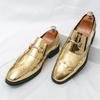 Fashion New Gold Punk Rivet Loafers New Men's Pointed Metal Chain Leather Shoes Male Designer Formal Wedding Dress Homecoming Footwear