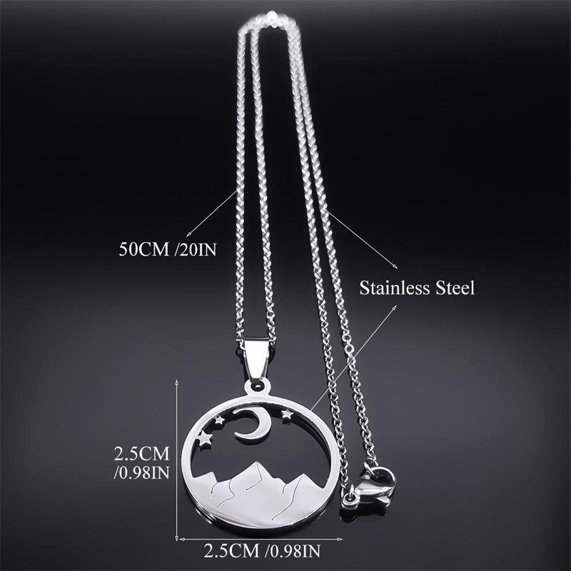 Moon Star Desert Scenery Necklace for Women Men Stainless Steel Silver Color Mountain Necklaces Jewelry Collier Femme N7242S02