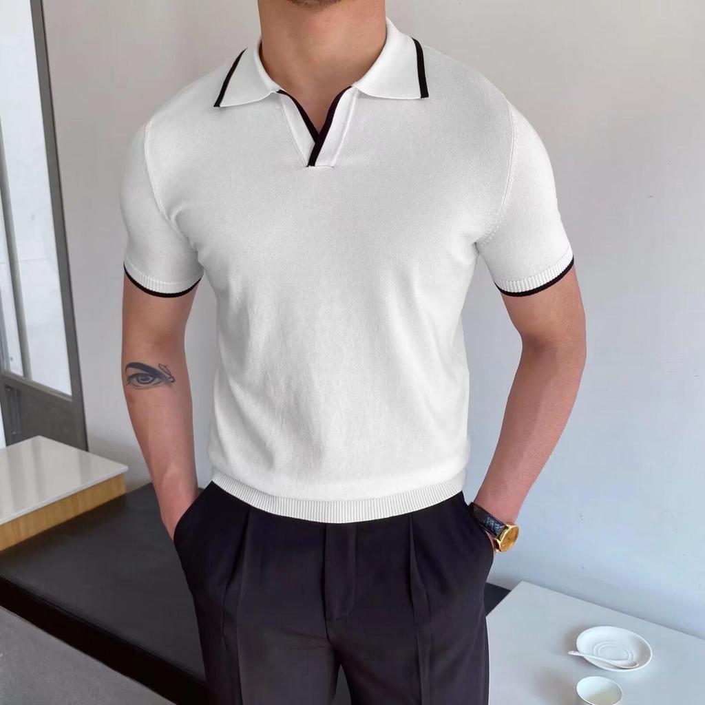 Men's Summer Slim Fit Ice Silk Knit Polo Shirt