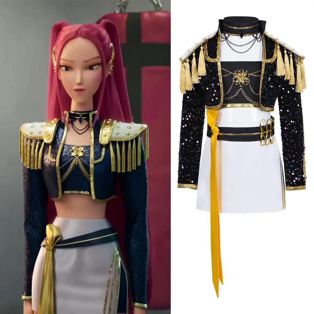Adult Kids Halloween Rumi Cosplay Costume Black Gold Stage Costume Kpop Demon Hunters Uniform Performance Party Zoey Mira Sets