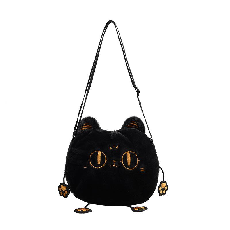 Personalized Plush Kitten Bag Women's New Fashion Fluffy Shoulder Bag Spoof Black Cat Messenger Bag Women