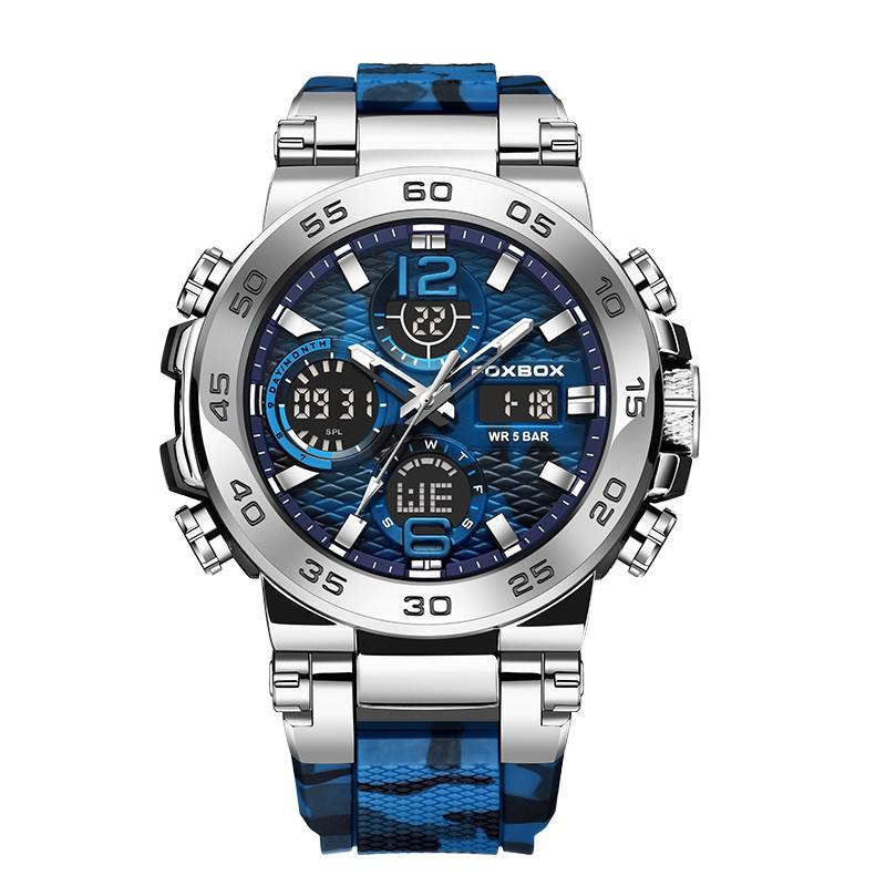 Men's Dual Display Waterproof Silicone Sport Watch with Calendar & Luminous Features