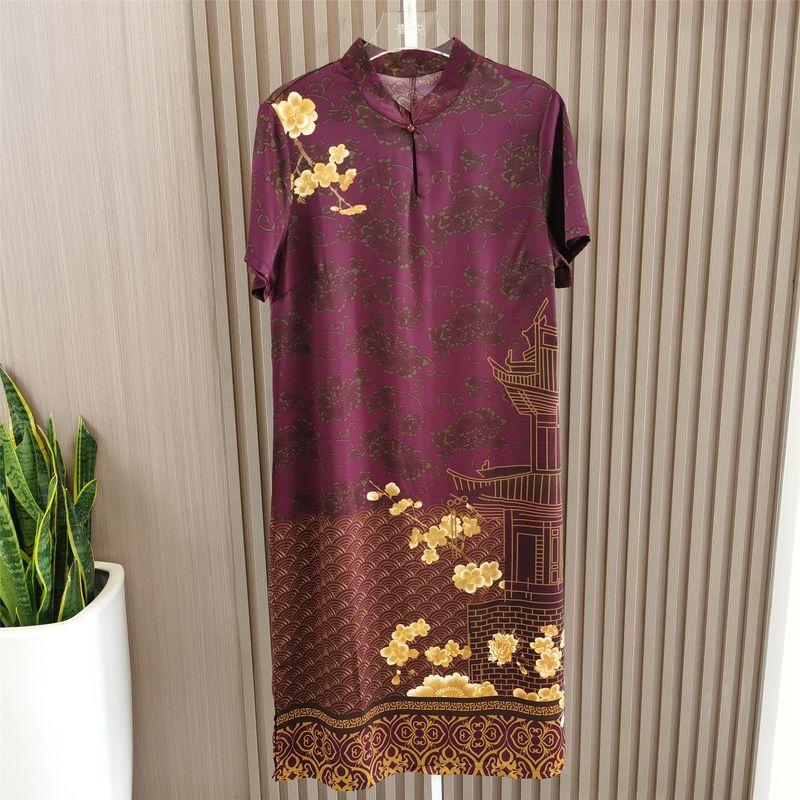 Women's Skirt Waist-Tight Belly-Covering Improved Cheongsam Dress Women's Paint Flower Summer Fashion New Hangzhou Silk