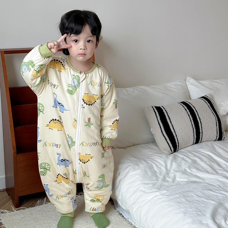 Baby Cotton Sleepsuit With Legs Separated Warm Pajamas Toddlers Fall Winter Unisex Home Wear
