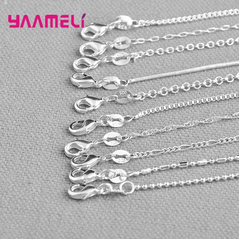 Authentische 5 Stück Solide 925 Sterling Silber Schmuckketten Halskette mit Karabinerverschlüssen passend für Herren Damen Anhänger 18 Designs 16-30 Zoll