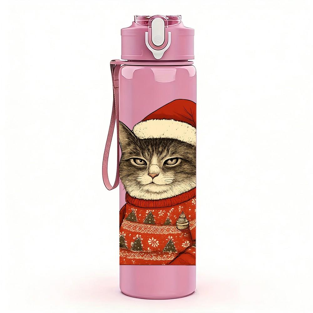 1PC Wine Drinking Santa Cat 750ml Color Plastic Sports Water Bottle Leakproof Flip Straw Lid Suitable for Sports Office Home Use