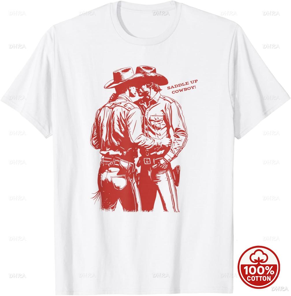 Retro Fun Cowboy Gay Trans Rights LGBTQ Pride TShirt Unisex Unisex 2026 All Season Soft 100 Cotton Loose Sport Oneck Funny Tshirts