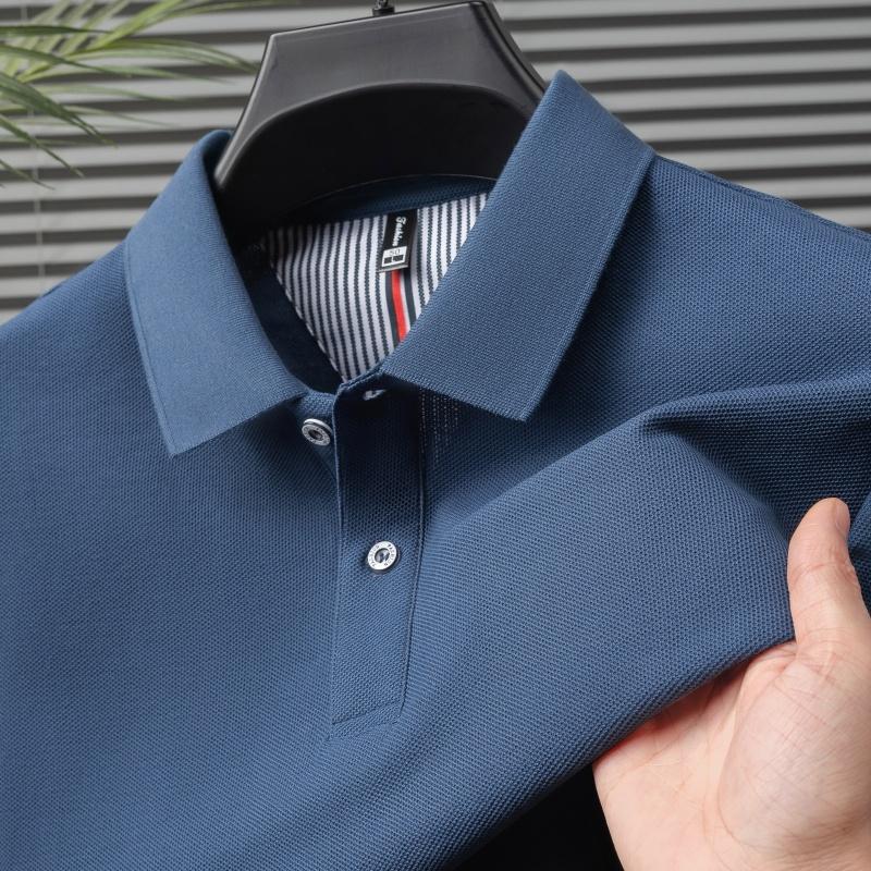2025 Summer Men's New Solid Color Pure Cotton Loose Business Casual Polo Shirt