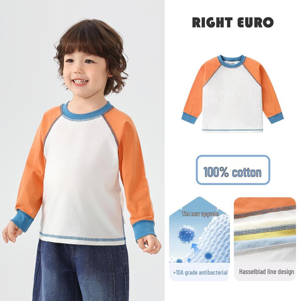 2026 Trendy Boys' Pure Cotton Long-Sleeve T-Shirt for Spring and Fall