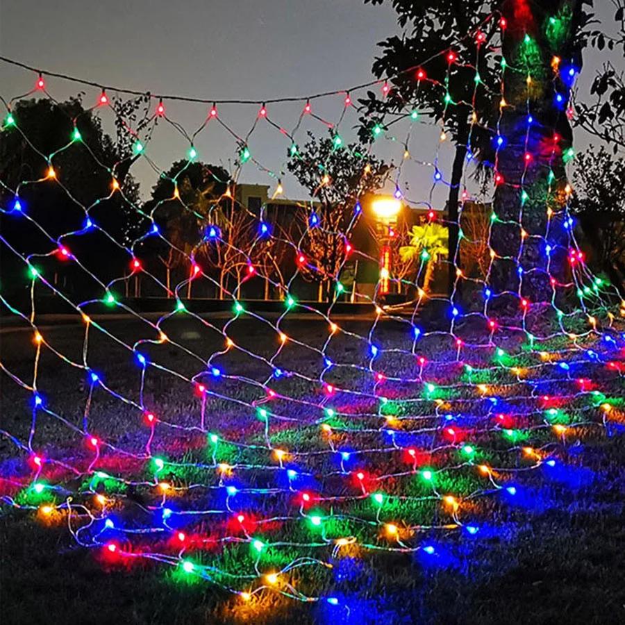 3X2M 200 Christmas LED Net Lights Outdoor Net Mesh Tree-Wrap Light Window Wall Hanging Garland Light for Party Camping Decor