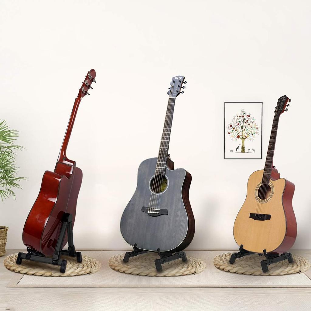 Folding Guitar Aluminum Compact for and Black Stand, Anti-Tip, Adjustable, High-Strength Alloy, Lightweight, (Suitable Guitars, Basses, Ukuleles,