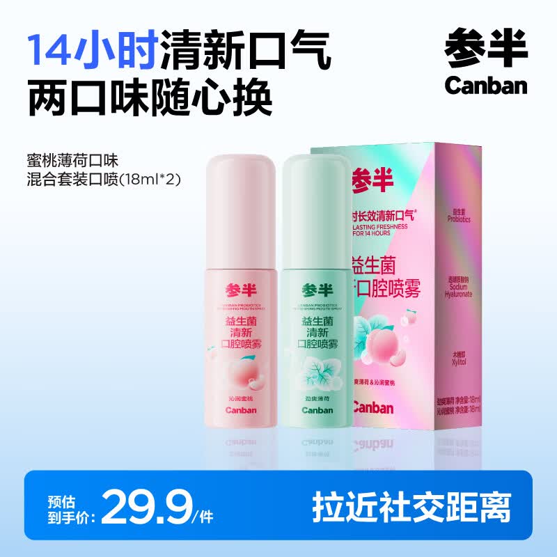 CanBan Peach & Mint Probiotic Breath Freshener Mouth Spray Set