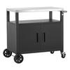 Outdoor Grill Cart with Storage Cabinet, 92 Cm Grill Table, Waterproof Kitchen Island with Stainless Steel Top, Shelf, and Wheels, Movable Food Prep