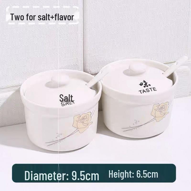 Ceramic Spice Jar Set with Lid & Spoon - Perfect for Salt, Sugar, Chili, or Oil