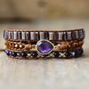 Ethnic Style Natural Amethyst Stone Handmade Beaded Bracelet, Vintage Three-strand Woven Bangle, Friendship Jewelry.