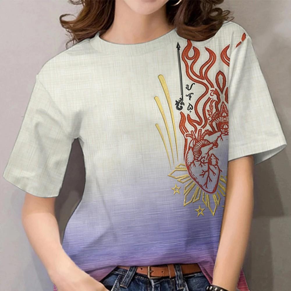 Neue ASEAN-Kleidung für Damen 2026: Ethno-Style-T-Shirt mit Rundhalsausschnitt und kurzen Ärmeln
