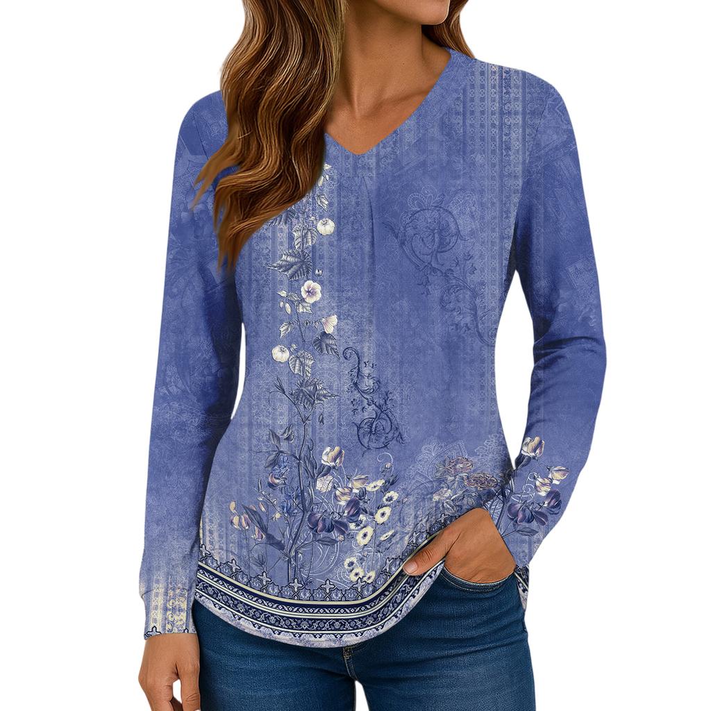 Women Long Sleeve Tops Dressy Casual V Neck Tshirts Basics Tee Vacation Fall Fashion Clothes