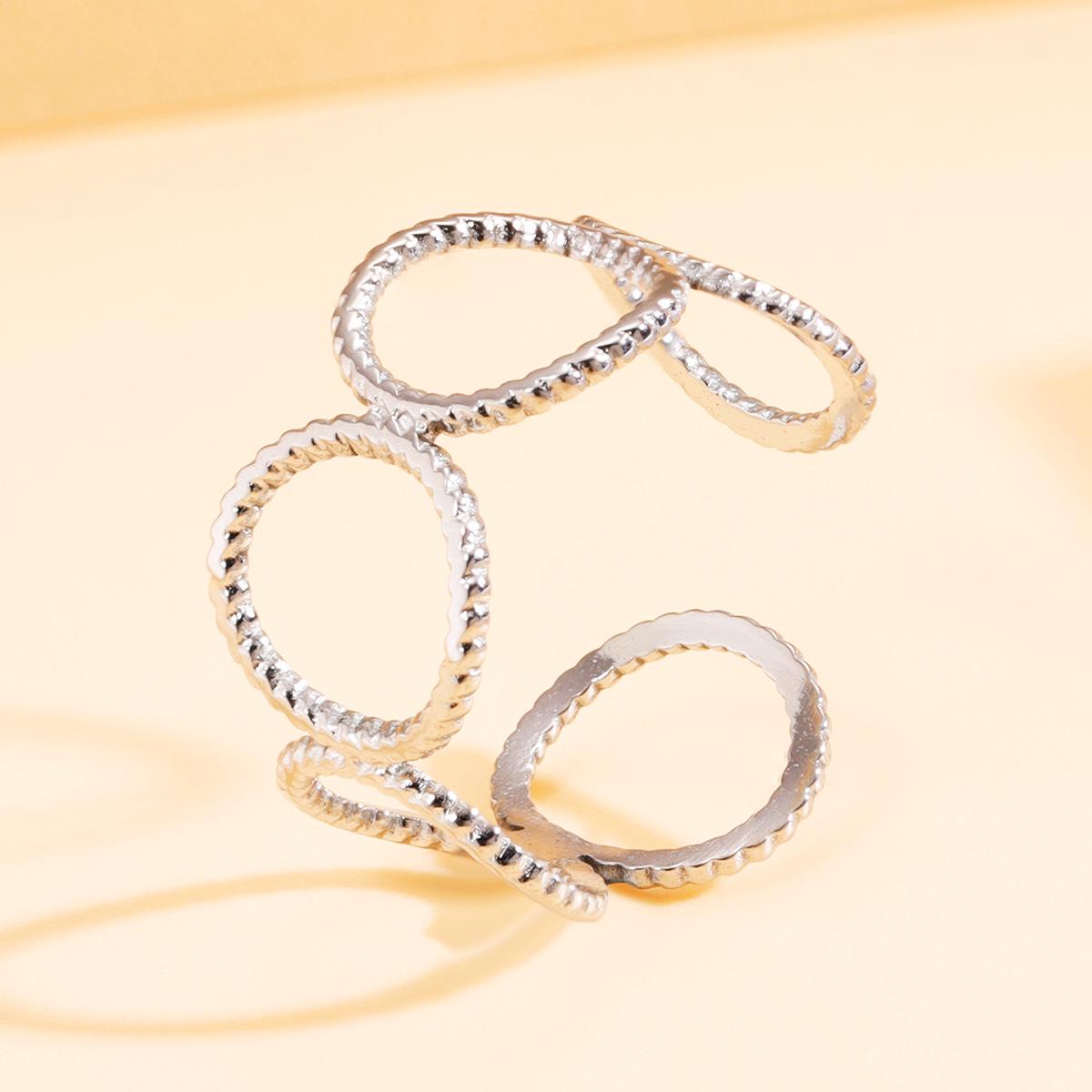 French Retro Geometric Adjustable Stainless Steel Ring