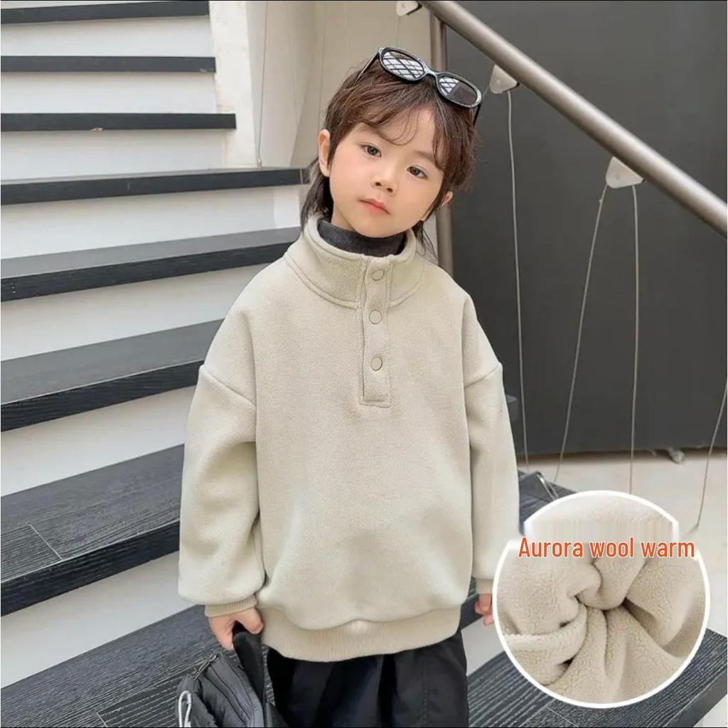 Children's Thick Coral Fleece Pullover Hoodie with Stand-up Collar for Autumn/Winter