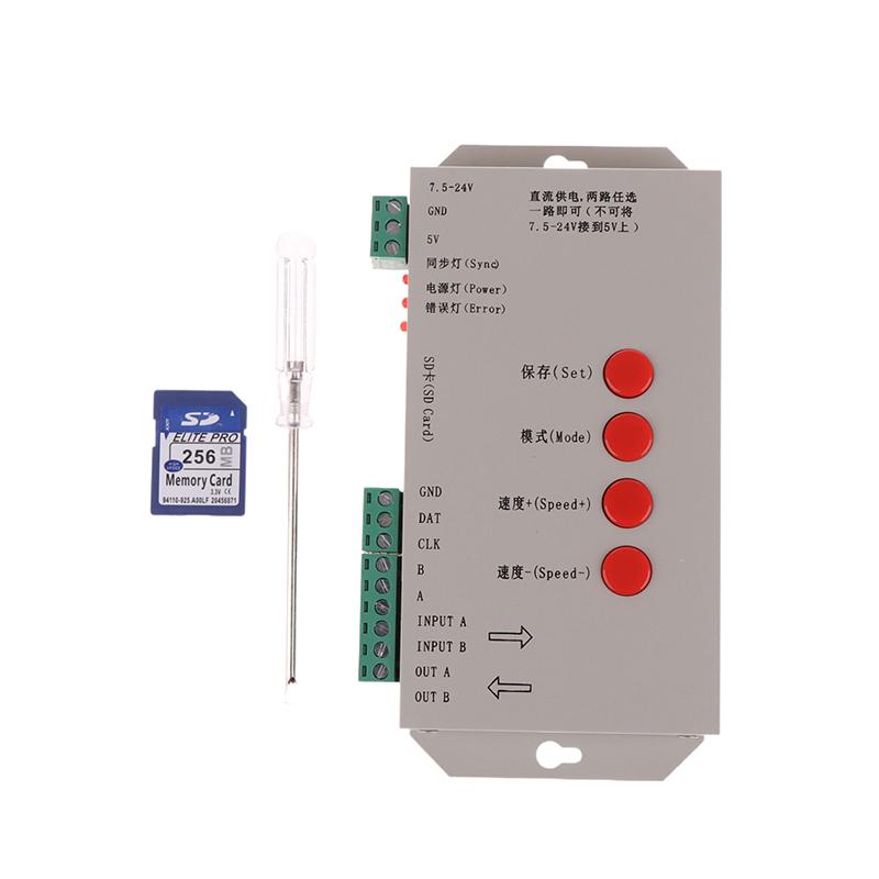 Gleichstrom 5V~24V T1000S SD-Karte RGB LED Max. 2048 Pixel Programm-Controller Ws2812B Ws2811 Ws2815 Lpd6803 Sk6812Ic LED-Streifenmodul