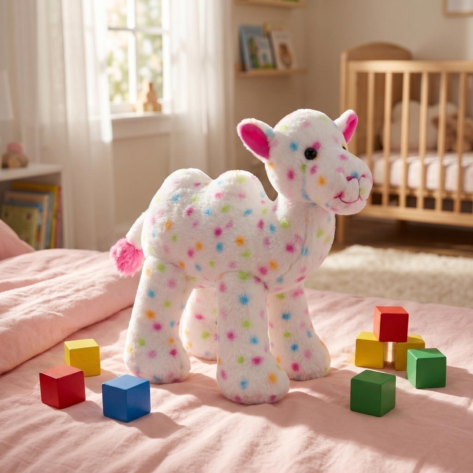 

Soft Plush Stuffed Animal Toy with Multicolor Polka Dot Pattern and Four Legs for Kids and Collectors Suitable for Display and Play One Size белый