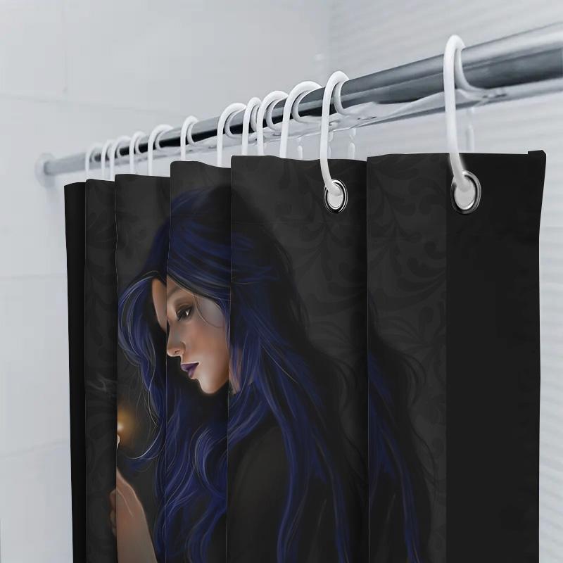 Gothic Witch Shower Curtain Dark Forest Halloween Decor Spooky Ethereal Mystical Room Divider Vintage Horror Tapestry Wall Hangi