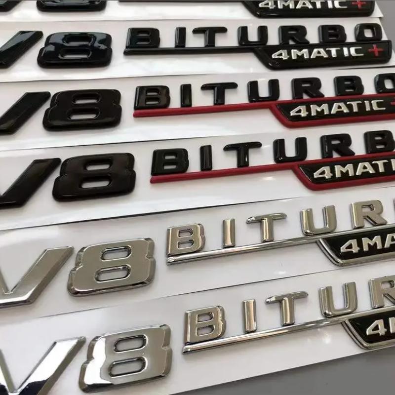 RSU1 2Pcs 3D ABS Car Fender Side Badge For Mercedes Benz E63s AMG W213 W212 W205 C63S V8 BITURBO 4MATIC Emblem Stickers Accessories