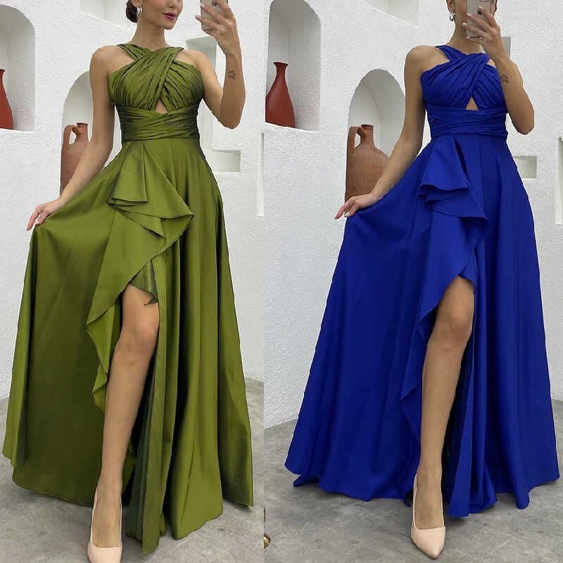 Irregular Long Dress European and American Sexy Sleeveless Pure Color Asymmetrical Maxi Dress Formal Dress for Women