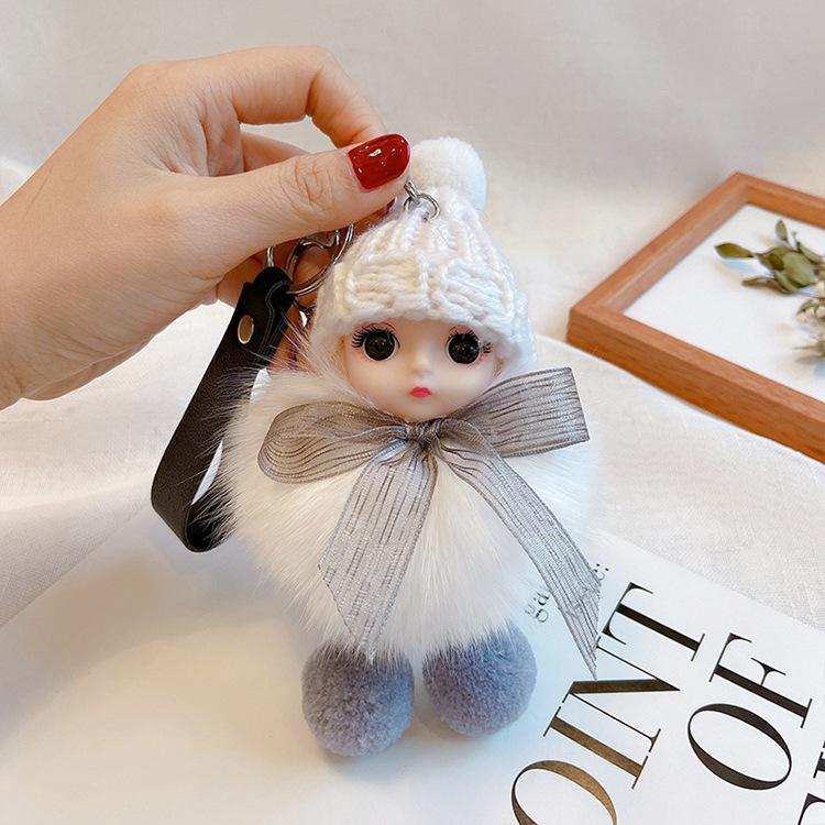 Pompom Sleeping Doll Keychain Cute Fluffy Plush Doll Keychains Women Girl Bags Keyrings Cars Key Ring Gift Charming Decoration