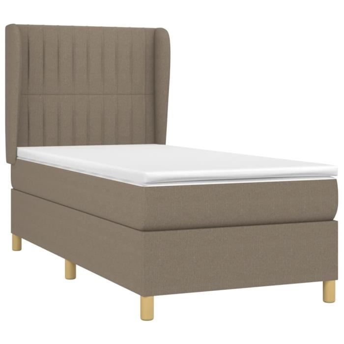3128665 vidaXL Lit à sommier tapissier avec matelas Taupe 100x200 cm Tissu