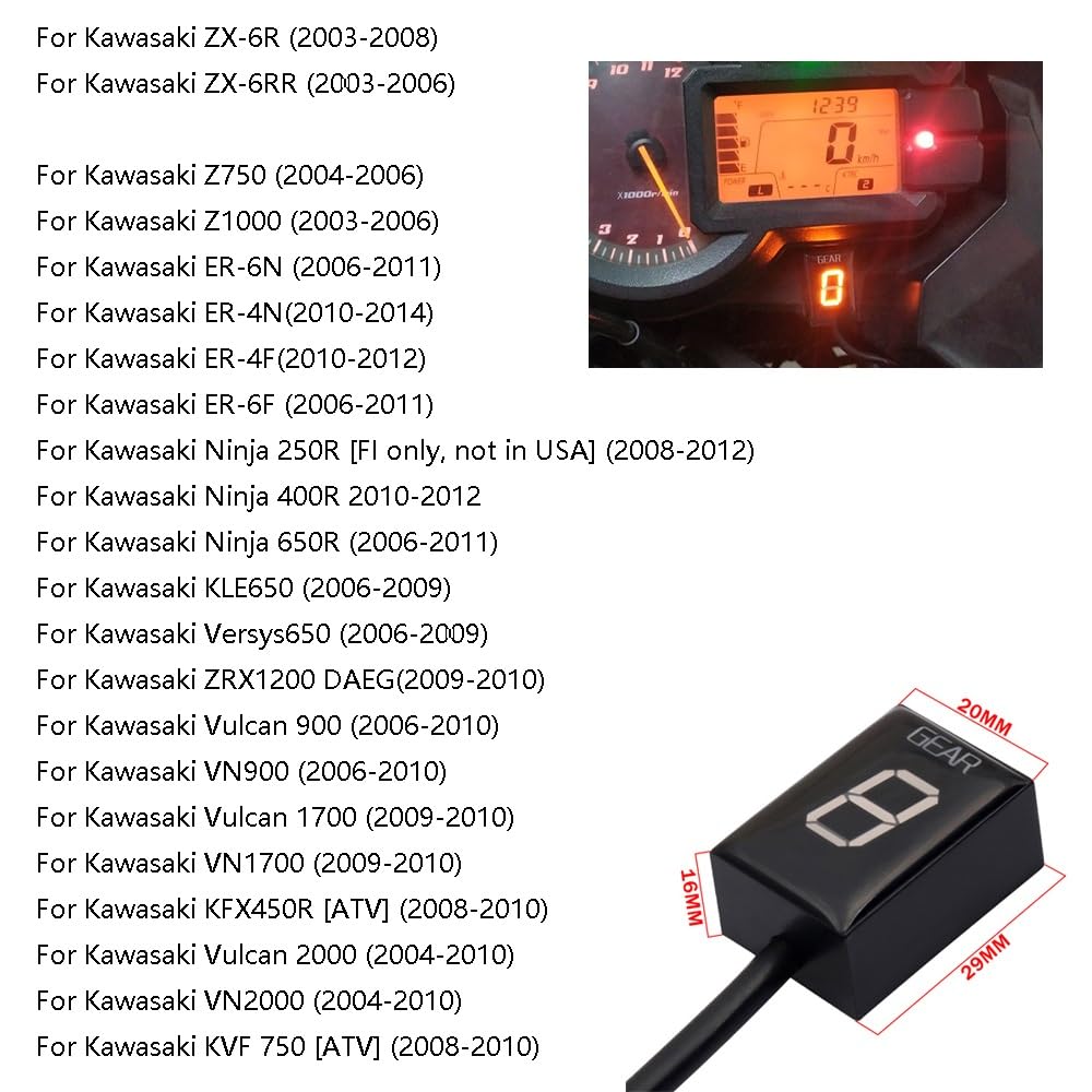 Motorcycle Gear Indicator Gear Indicator Compatible with Kawasaki ZX6R ZX-6R ZX6RR ZX-6RR Z750 Z1000 Z 750 1000 ER-6N ER6N