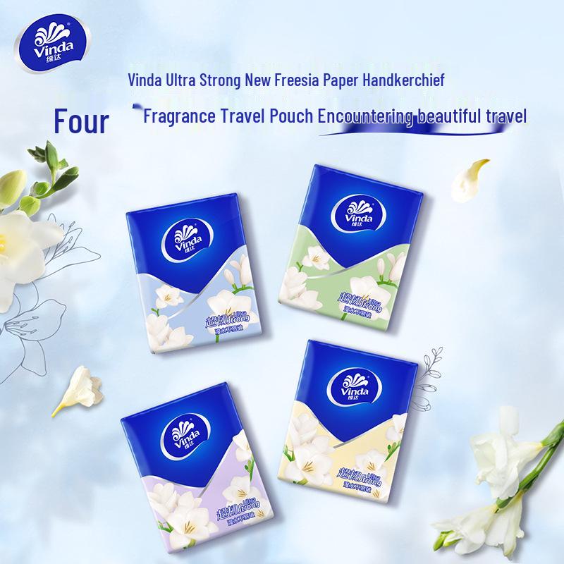 Vinda 4-Ply Floral Scent Handkerchief Tissues, 24 Portable Packs, Small Pack Tissues, Napkins, Wet Wipes for Face.