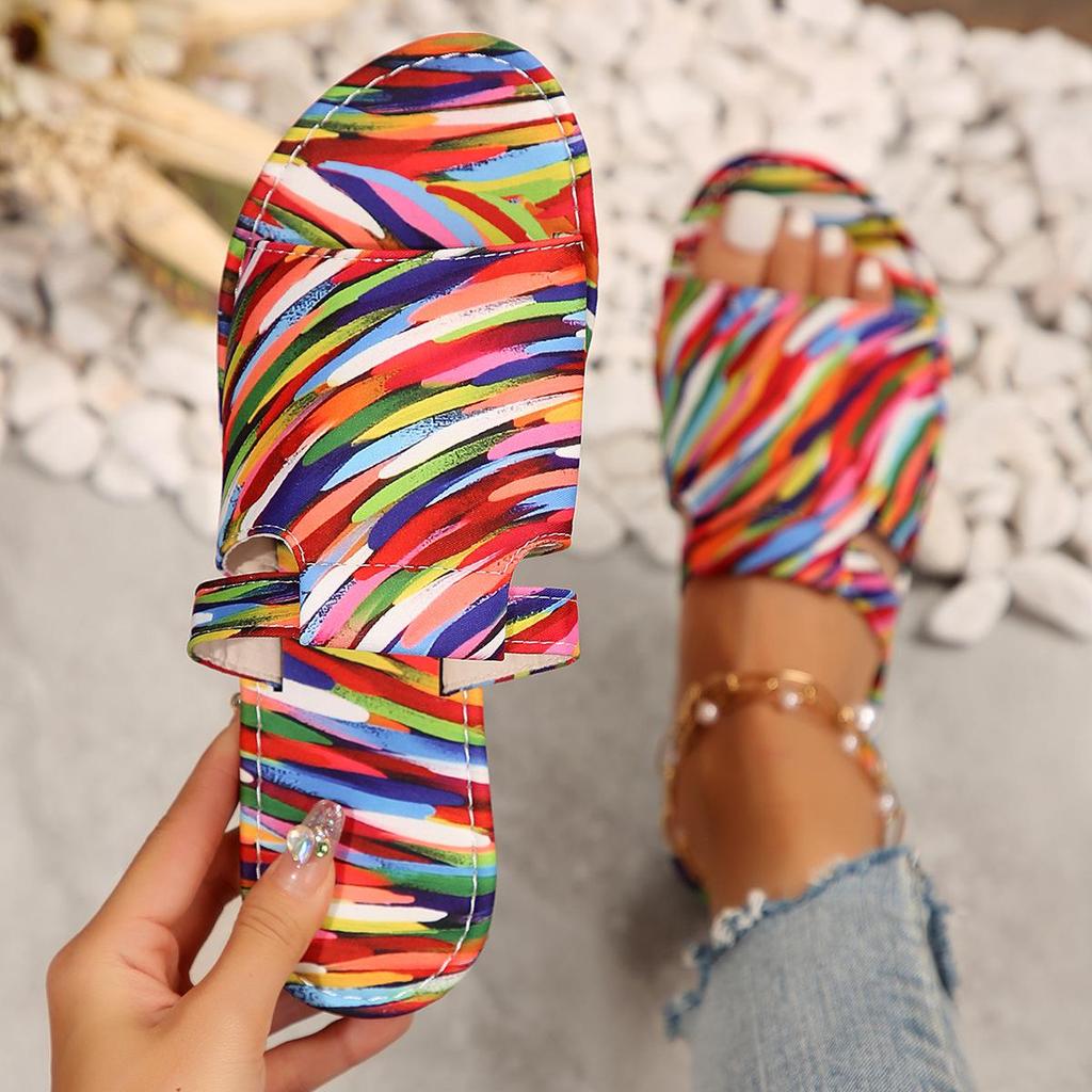 2026 Summer Women's Plus Size Open-Toe Flat Slippers - European and American Style, Comfortable Beach Sandals