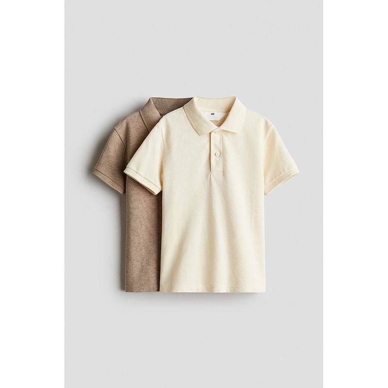

HM Children s Clothing Boys Polo Shirt 2-Piece Suit 2025 Summer New Polo Collar Half Cardigan Short Sleeve Tops 1119686 Light beige/dark beige 140/68