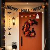 Halloween Wreath for Front Door Black Cat Moon Wreath, Gothic Crescent with Artificial Fall Rose Flowers Home Porch Wall Decor Floral