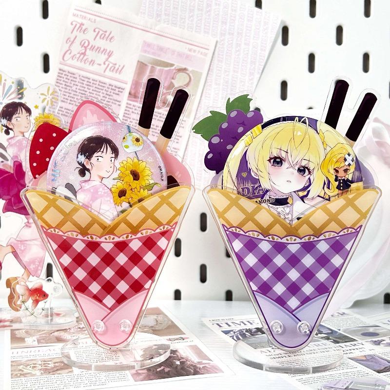Kawaii Crepes Acrylic Pins Ornaments for 58mm 65mm 75mm Anime Badges Japan Style Blueberry Crepes Shaped Figurines Wholesales