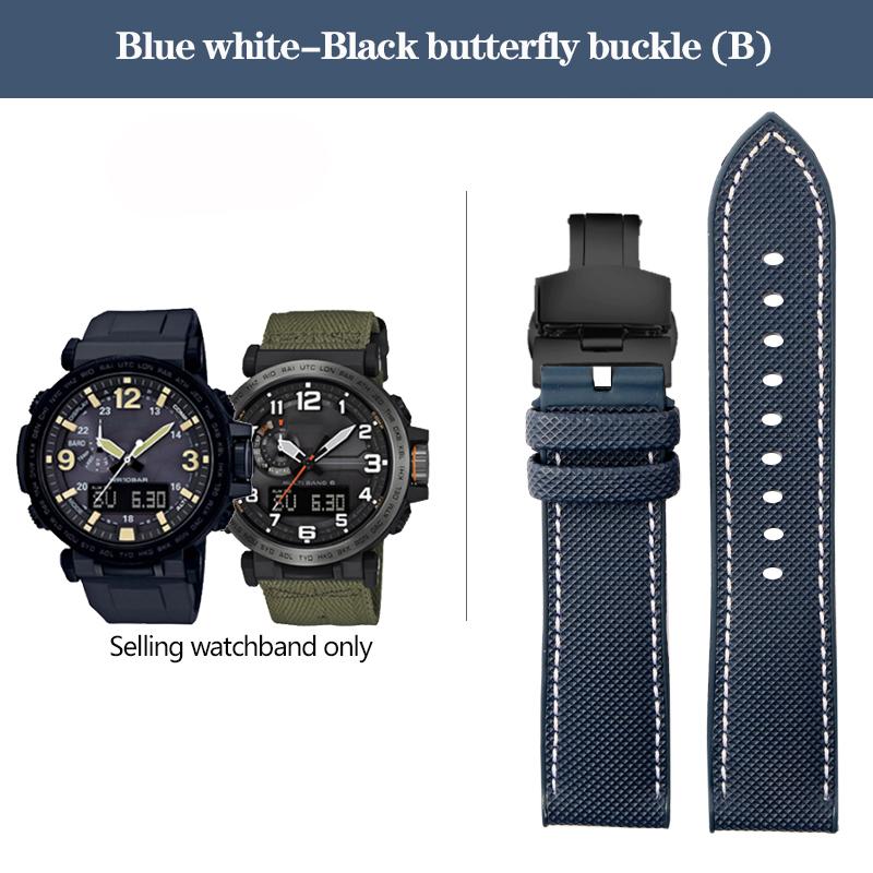 Correa de Reloj de Nylon con Fondo de Goma para la Serie Casio PROTREK PRG-600YB PRG-650 PRW-6600 Correa Deportiva de Lona y Silicona 24mm