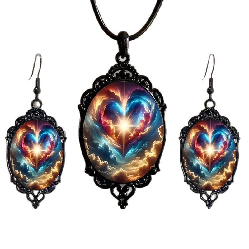 Schickes Glas-Anhänger-Ketten- und Ohrring-Set: Elegantes Romantisches Schmuckgeschenk