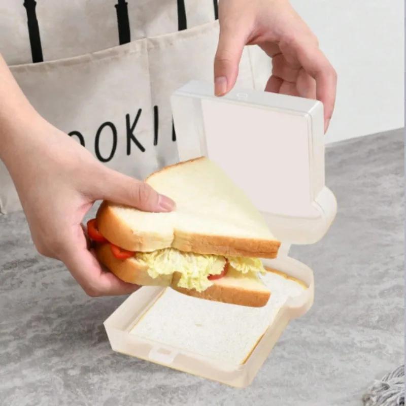 Portable Clear Toast Shaped Lunch Box with Lid Sandwich Bread Container Large Bento Box for School Office Picnic Meal Storage