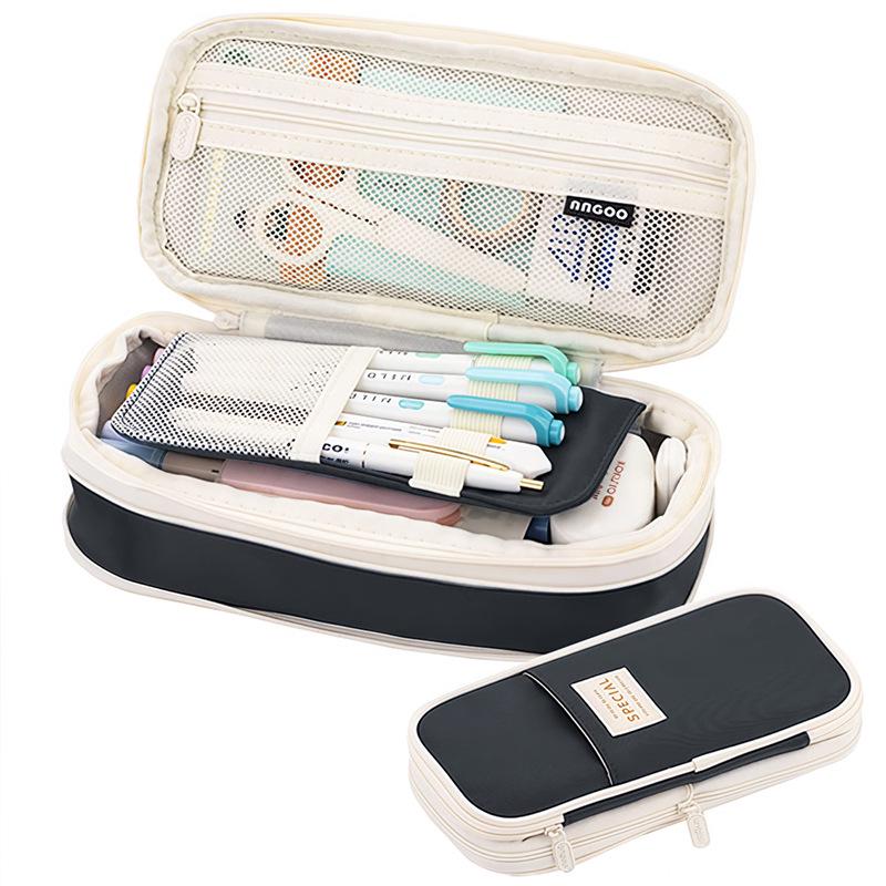 Double-Layer Macaron Pencil Case with Large Capacity and Double Zipper