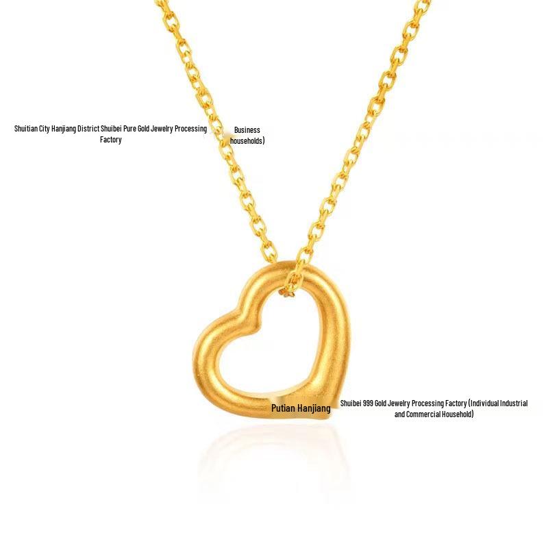 Golden Heart 999 Gold Pendant Necklace - Perfect Qixi Valentine's Day Gift for Her