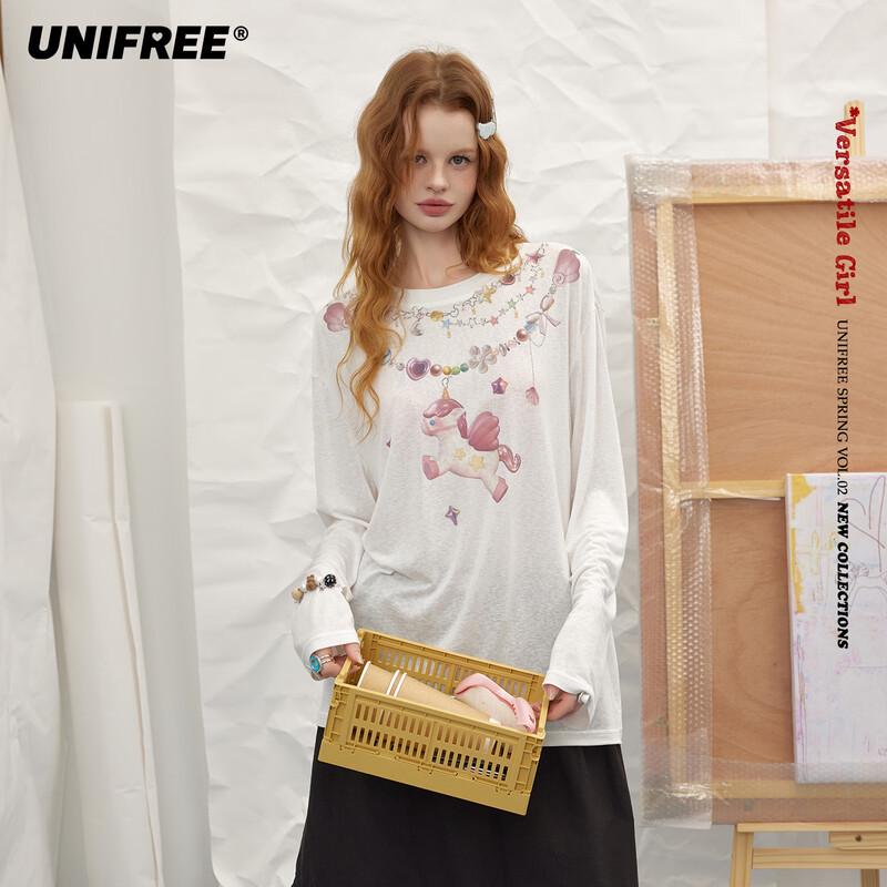 UNIFREE Sweet Unicorn Print Loose T-Shirt M